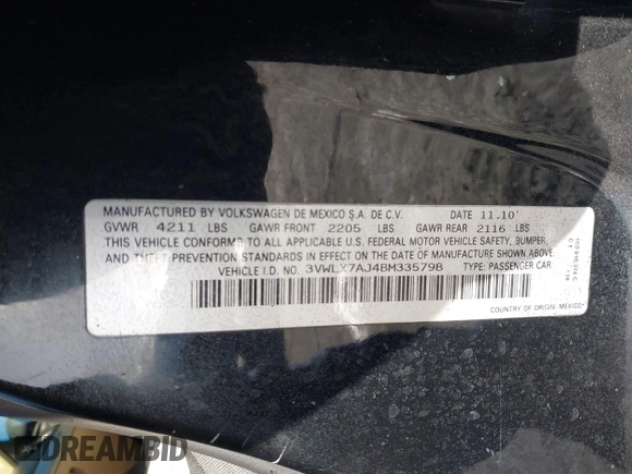 2011 Volkswagen Jetta SEL z VIN 3VWLX7AJ4BM335798, wystawiony jako IAAI lot #41664073 z przebiegiem 209 080 mil mil oraz . Historia ofert i sprzedaży dostępna na DreamBid. Obrazek 9.