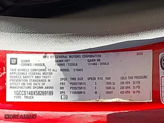 2005 Chevrolet Colorado Z85 with VIN 1GCCS148X58269189, listed as a IAAI auction lot 41641492 with 195,410 mi miles. Bid and sale history available at carsss.com. Image 9.