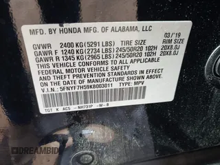 2019 Honda Passport EX-L with VIN 5FNYF7H59KB003011, listed as a IAAI auction lot 41563219 with 78,239 mi miles and . Bid and sale history available at carsss.com. Image 9.