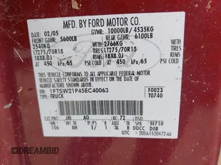 2005 Ford F-250 XL with VIN 1FTSW21P45EC40063, listed as a IAAI auction lot 42808087 with 191,715 mi miles and . Bid and sale history available at DreamBid. Image 9.