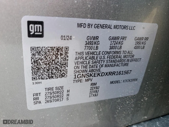 2024 Chevrolet Suburban RST with VIN 1GNSKEKDXRR161567, listed as a Copart auction lot 43260455 with 15,343 mi miles and Salvage Title. Bid and sale history available at carsss.com. Image 13.