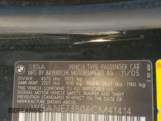 2006 BMW 5 Series 530i with VIN WBANE73506CM41414, listed as a Copart auction lot 75316884 with 177,977 mi miles and Salvage Title. Bid and sale history available at carsss.com. Image 12.