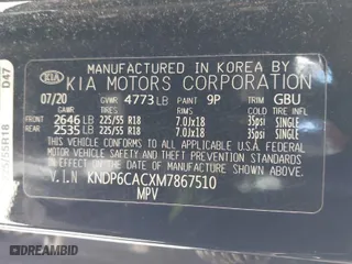 2021 Kia Sportage S with VIN KNDP6CACXM7867510, listed as a IAAI auction lot 41740288 with 64,198 mi miles. Bid and sale history available at carsss.com. Image 9.