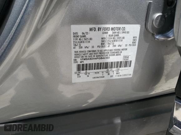 2023 Ford Explorer XLT с VIN 1FMSK8DH4PGB42303, выставлен на аукционе Copart как лот 54970015 с пробегом 43 341 миль миль и Списание • Salvage title. История ставок и продаж доступна на DreamBid. Изображение 13.