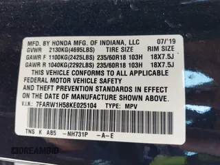 2019 Honda CR-V EX with VIN 7FARW1H58KE025104, listed as a IAAI auction lot 41750649 with 109,574 mi miles. Bid and sale history available at carsss.com. Image 9.