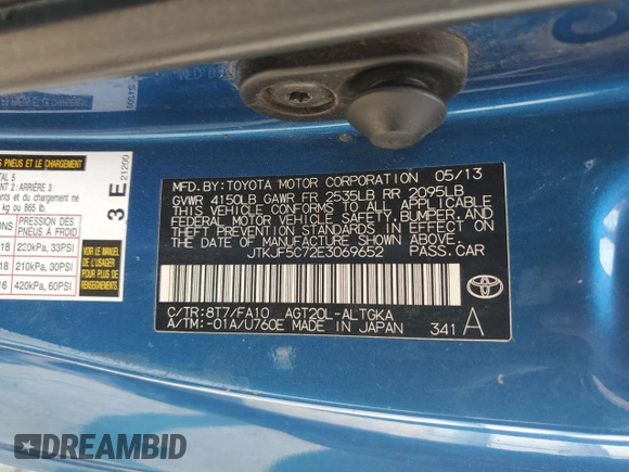 2014 Scion tC z VIN JTKJF5C72E3069652, wystawiony jako Copart lot #59791195 z przebiegiem 178 938 mil mil oraz Szkoda całkowita • Salvage title. Historia ofert i sprzedaży dostępna na DreamBid. Obrazek 13.