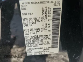 2022 Nissan Frontier SV with VIN 1N6ED1FK4NN648926, listed as a Copart auction lot 71633154 with 36,013 mi miles and Salvage Title. Bid and sale history available at carsss.com. Image 12.