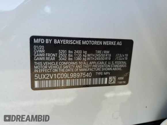 2020 BMW X4 xDrive30i with VIN 5UX2V1C09L9B97540, listed as a Copart auction lot 73984983 with 64,343 mi miles. Bid and sale history available at carsss.com. Image 13.