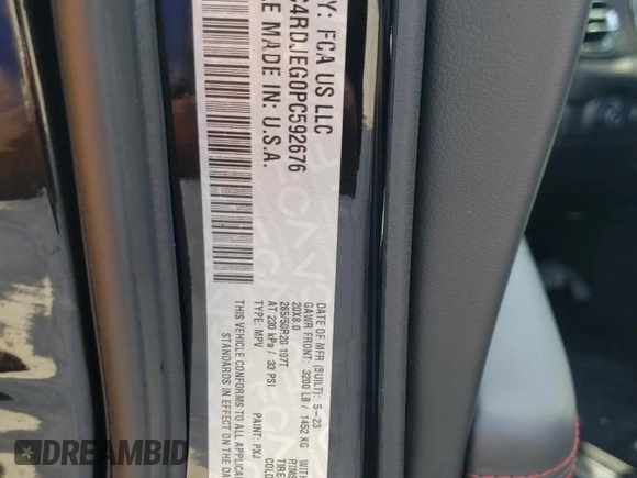 2023 Dodge Durango Citadel with VIN 1C4RDJEG0PC592676, listed as a Copart auction lot 58490824 with 7,666 mi miles and Salvage title. Bid and sale history available at DreamBid. Image 13.
