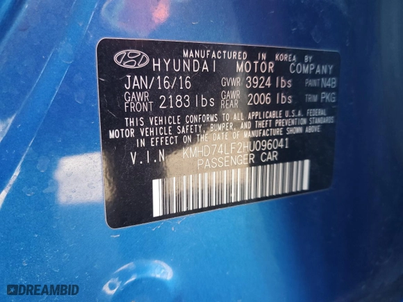 2017 Hyundai Elantra SE with VIN KMHD74LF2HU096041, listed as a Copart auction lot 47061765 with 97,943 mi miles and Salvage Title. Bid and sale history available at carsss.com. Image 13.