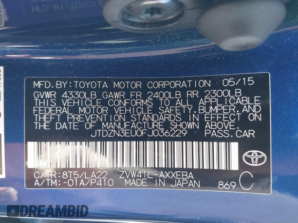 2015 Toyota Prius Two with VIN JTDZN3EU0FJ036229, listed as a IAAI auction lot 42007222 with 78,107 mi miles and . Bid and sale history available at DreamBid. Image 9.