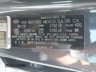 2019 Kia Forte LXS with VIN 3KPF24AD6KE137970, listed as a IAAI auction lot 42603942 with 119,525 mi miles and . Bid and sale history available at DreamBid. Image 9.