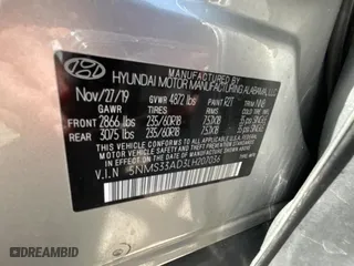 2020 Hyundai Santa Fe SEL with VIN 5NMS33AD3LH207036, listed as a Copart auction lot 54631855 with 54,755 mi miles and Salvage Title. Bid and sale history available at carsss.com. Image 10.