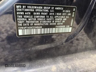 2012 Volkswagen Passat S w/Appearance with VIN 1VWAP7A33CC045449, listed as a Copart auction lot 43658825 with 274,973 mi miles and Salvage Title. Bid and sale history available at carsss.com. Image 13.