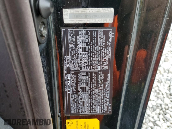 2002 Lexus SC 430 with VIN JTHFN48Y920006524, listed as a Copart auction lot 64680695 with 166,118 mi miles and Salvage title. Bid and sale history available at DreamBid. Image 13.