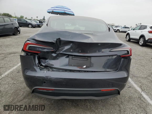2025 Tesla Model 3 Long Range with VIN 5YJ3E1EA7SF969403, listed as a Copart auction lot 55348185 with 2,613 mi miles and Salvage title. Bid and sale history available at DreamBid. Image 6.