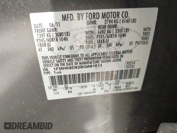 2011 Ford Explorer XLT с VIN 1FMHK8D82BGA81813, выставлен на аукционе IAAI как лот 42307999 с пробегом Не указан миль и . История ставок и продаж доступна на DreamBid. Изображение 9.