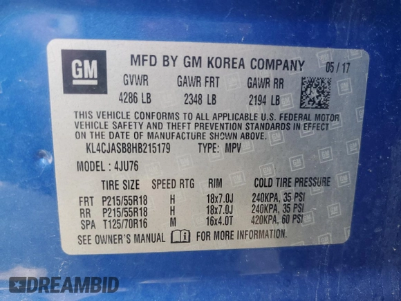 2017 Buick Encore Preferred with VIN KL4CJASB8HB215179, listed as a Copart auction lot 63497235 with 66,896 mi miles and Clean title. Bid and sale history available at DreamBid. Image 14.