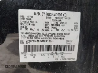 2018 Ford Edge SEL with VIN 2FMPK3J83JBC51377, listed as a IAAI auction lot 41582589 with 41,583 mi miles. Bid and sale history available at carsss.com. Image 9.