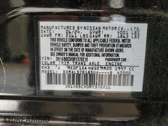 2024 Nissan Sentra SV with VIN 3N1AB8CV0RY378216, listed as a Copart auction lot 56019235 with 18,092 mi miles and Clean Title. Bid and sale history available at DreamBid. Image 12.