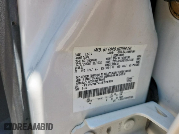 2016 Ford F-250 Lariat with VIN 1FT7W2BT4GEB75820, listed as a Copart auction lot 60885475 with 91,786 mi miles and Salvage title. Bid and sale history available at DreamBid. Image 12.