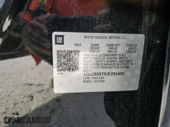 2018 Chevrolet Malibu LS with VIN 1G1ZB5ST9JF291403, listed as a Copart auction lot 68368842 with 101,088 mi miles and Salvage Title. Bid and sale history available at DreamBid. Image 12.