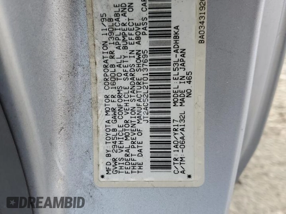 1996 Toyota Tercel DX z VIN JT2AC52L2T0137695, wystawiony jako Copart lot #86535844 z przebiegiem 246 554 mil mil oraz Czysty tytuł • Clean title. Historia ofert i sprzedaży dostępna na DreamBid. Obrazek 12.