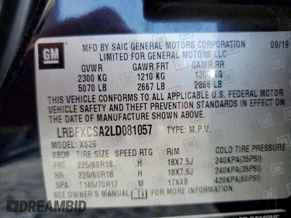 2020 Buick Envision Essence with VIN LRBFXCSA2LD081057, listed as a Copart auction lot 51265665 with 39,345 mi miles and Non Repairable. Bid and sale history available at carsss.com. Image 14.