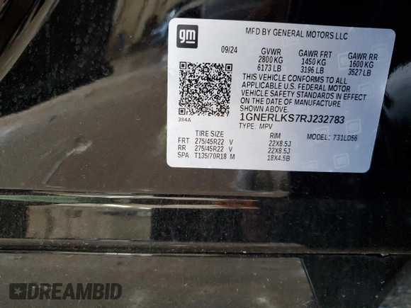2024 Chevrolet Traverse FWD RS с VIN 1GNERLKS7RJ232783, выставлен на аукционе Copart как лот 55568235 с пробегом 8 594 миль миль и Списание • Salvage title. История ставок и продаж доступна на DreamBid. Изображение 13.