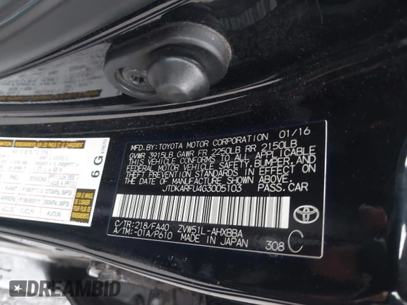 2016 Toyota Prius Four z VIN JTDKARFU4G3005103, wystawiony jako IAAI lot #41807171 z przebiegiem 127 105 mil mil oraz . Historia ofert i sprzedaży dostępna na DreamBid. Obrazek 9.