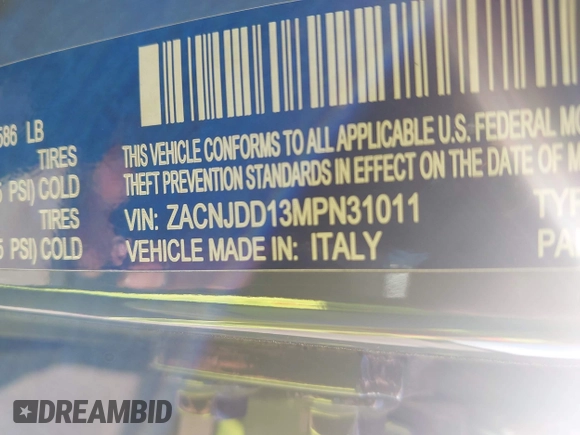 2021 Jeep Renegade Limited with VIN ZACNJDD13MPN31011, listed as a IAAI auction lot 42197561 with 65,704 mi miles and . Bid and sale history available at DreamBid. Image 9.