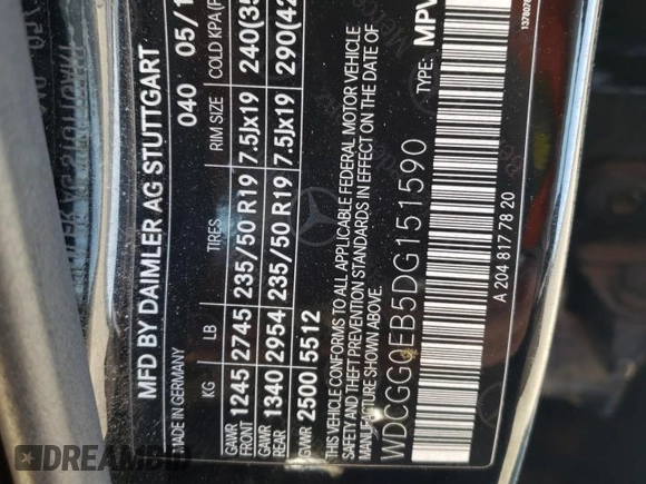 2013 Mercedes-Benz GLK 250 with VIN WDCGG0EB5DG151590, listed as a Copart auction lot 46659995 with 84,391 mi miles and Salvage Title. Bid and sale history available at DreamBid. Image 13.