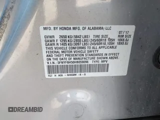 2017 Honda Pilot EX-L with VIN 5FNYF6H50HB059096, listed as a IAAI auction lot 41757214 with 165,651 mi miles and . Bid and sale history available at DreamBid. Image 9.