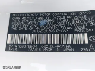 2022 Lexus RC with VIN JTHGZ5BC3N5026089, listed as a IAAI auction lot 41813596 with 42,122 mi miles. Bid and sale history available at carsss.com. Image 9.
