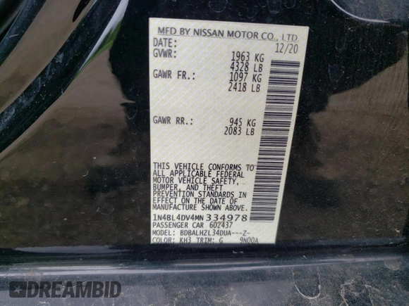 2021 Nissan Altima SV z VIN 1N4BL4DV4MN334978, wystawiony jako Copart lot #56906025 z przebiegiem 89 663 mil mil oraz Czysty tytuł • Clean title. Historia ofert i sprzedaży dostępna na DreamBid. Obrazek 12.