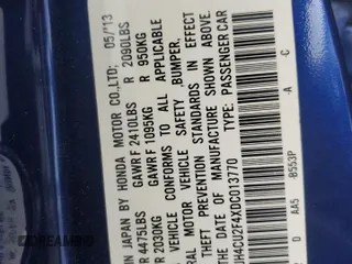 2013 Acura TSX with VIN JH4CU2F4XDC013770, listed as a Copart auction lot 61332935 with Not provided miles and Salvage title. Bid and sale history available at DreamBid. Image 13.