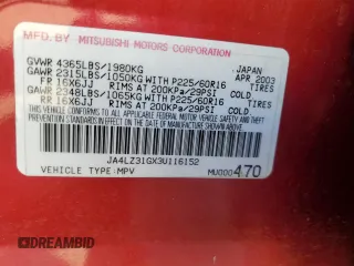 2003 Mitsubishi Outlander LS with VIN JA4LZ31GX3U116152, listed as a Copart auction lot 84481804 with 138,099 mi miles and Salvage Title. Bid and sale history available at carsss.com. Image 13.