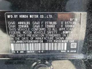 2017 Acura RLX w/Technology Pkg with VIN JH4KC1F5XHC000136, listed as a Copart auction lot 72241244 with 76,499 mi miles and Salvage Title. Bid and sale history available at carsss.com. Image 13.