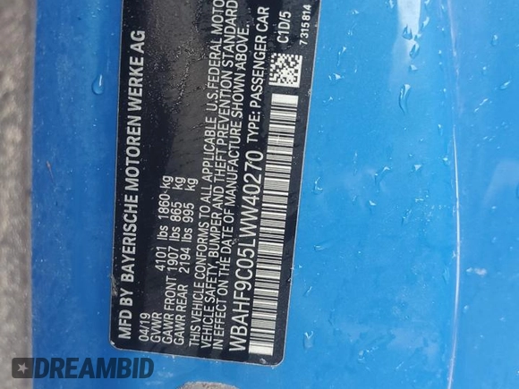 2020 BMW Z4 sDriveM40i z VIN WBAHF9C05LWW40270, wystawiony jako Copart lot #76310654 z przebiegiem Nie podano mil oraz Nie do naprawy • Non repairable. Historia ofert i sprzedaży dostępna na DreamBid. Obrazek 13.