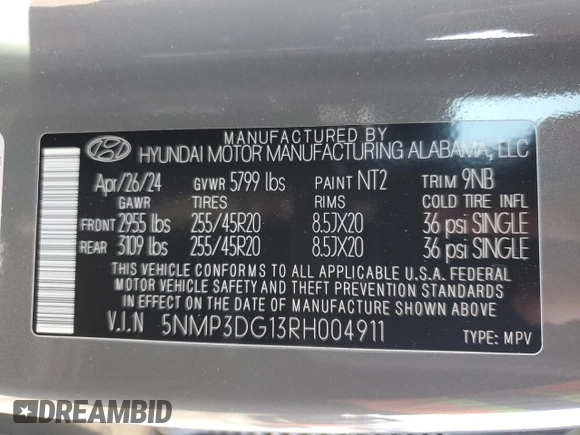2024 Hyundai Santa Fe Hybrid Limited with VIN 5NMP3DG13RH004911, listed as a Copart auction lot 83635084 with 9,746 mi miles and Salvage Title. Bid and sale history available at carsss.com. Image 13.