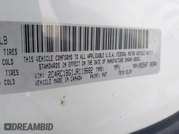 2018 Chrysler Pacifica Touring L with VIN 2C4RC1BG1JR119682, listed as a IAAI auction lot 41762362 with 167,380 mi miles and . Bid and sale history available at DreamBid. Image 9.