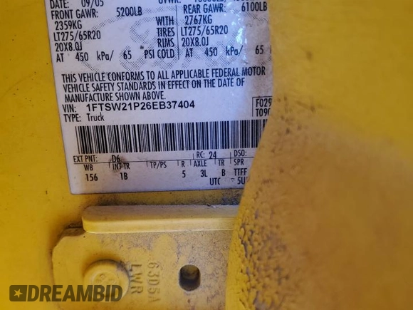 2006 Ford F-250 XL with VIN 1FTSW21P26EB37404, listed as a Copart auction lot 48930595 with Not Provided miles and Salvage Title. Bid and sale history available at DreamBid. Image 12.
