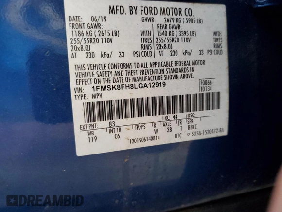 2020 Ford Explorer Limited с VIN 1FMSK8FH8LGA12919, выставлен на аукционе Copart как лот 62793835 с пробегом 60 316 миль миль и Списание • Salvage title. История ставок и продаж доступна на DreamBid. Изображение 14.