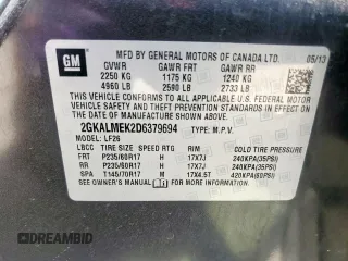 2013 GMC Terrain SLE with VIN 2GKALMEK2D6379694, listed as a Copart auction lot 57449175 with 165,447 mi miles and Clean title. Bid and sale history available at DreamBid. Image 13.