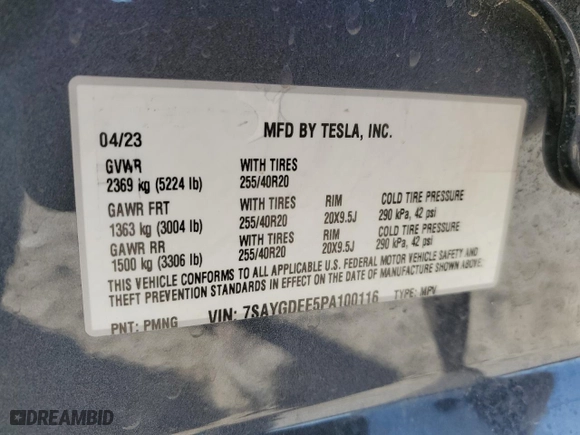 2023 Tesla Model Y Long Range with VIN 7SAYGDEE5PA100116, listed as a Copart auction lot 45713965 with 32,005 mi miles and Salvage Title. Bid and sale history available at carsss.com. Image 14.