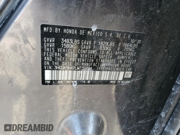 2020 Honda Fit LX with VIN 3HGGK5H47LM732724, listed as a Copart auction lot 59581305 with 71,269 mi miles and Salvage title. Bid and sale history available at DreamBid. Image 12.