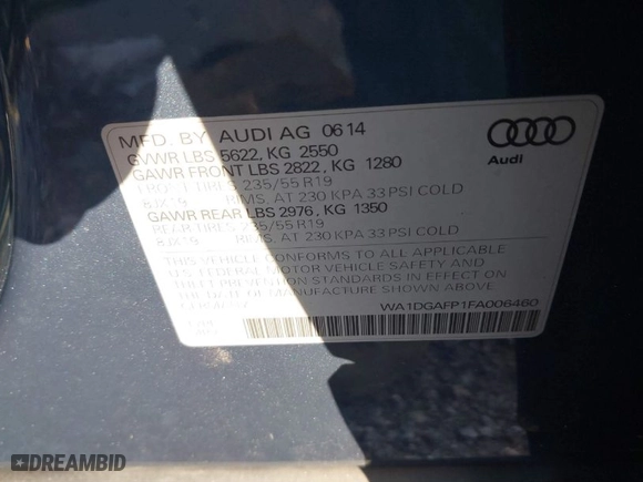 2015 Audi Q5 Premium Plus with VIN WA1DGAFP1FA006460, listed as a IAAI auction lot 40900762 with 121,611 mi miles. Bid and sale history available at carsss.com. Image 9.