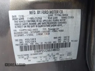 2006 Ford Five Hundred Limited with VIN 1FAHP25126G148023, listed as a IAAI auction lot 41895312 with 999,999 mi miles. Bid and sale history available at carsss.com. Image 9.