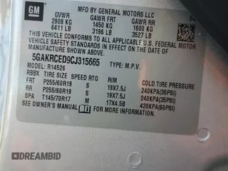 2012 Buick Enclave Leather with VIN 5GAKRCED9CJ315665, listed as a Copart auction lot 42583035 with 165,221 mi miles and Salvage Title. Bid and sale history available at carsss.com. Image 14.