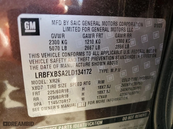 2020 Buick Envision Preferred with VIN LRBFXBSA2LD134172, listed as a Copart auction lot 46811775 with 93,512 mi miles and Salvage Title. Bid and sale history available at carsss.com. Image 14.